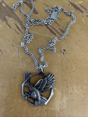 Vintage Pewter eagle pendant necklace with artisan silver chain